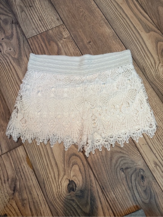 Beautees Pants - Beautees Ivory Crochet Lace High-Waist Shorts